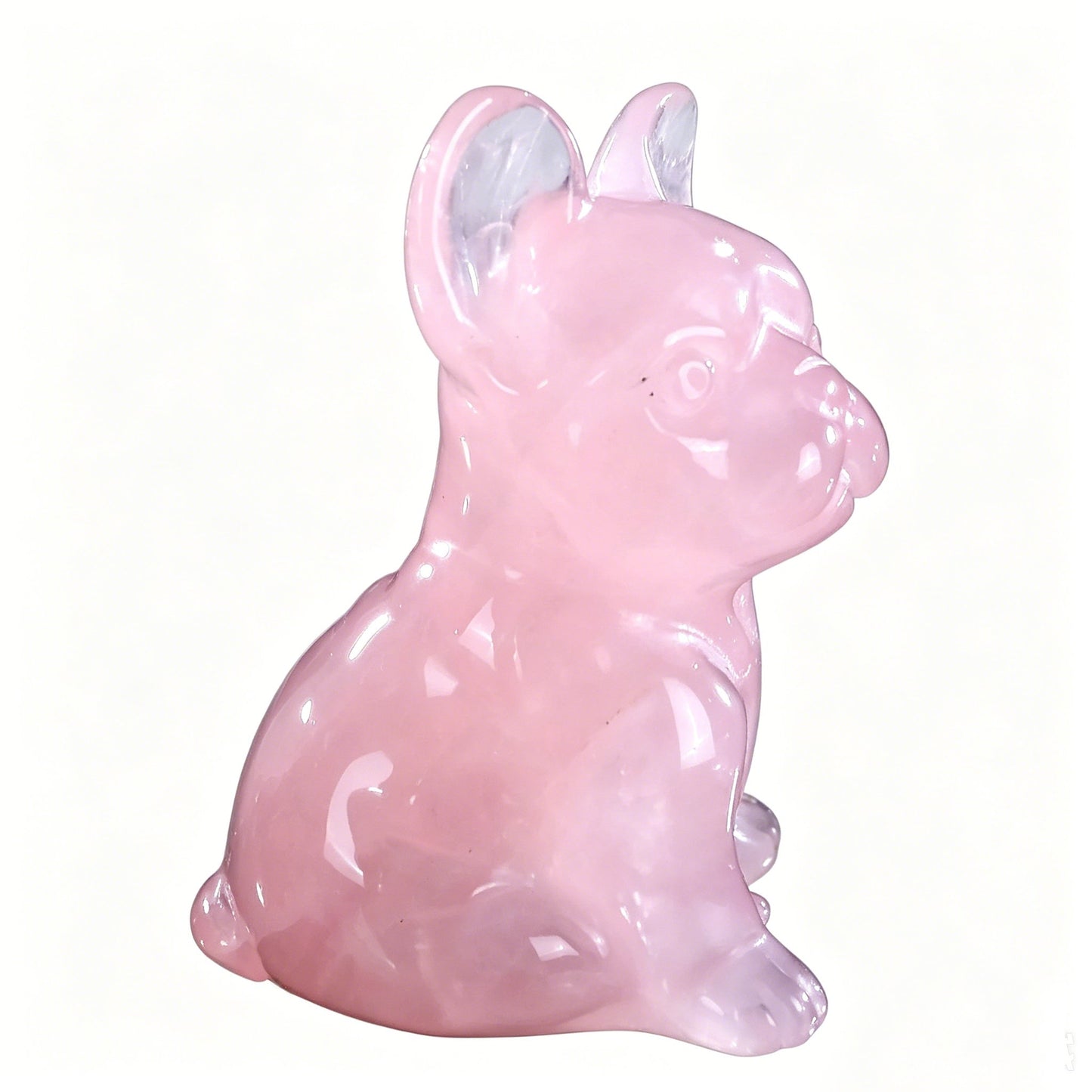 2.0"Natural Rose Quartz Hand Carved Bulldog Figurine, Love Healing Crystal Animal Decor