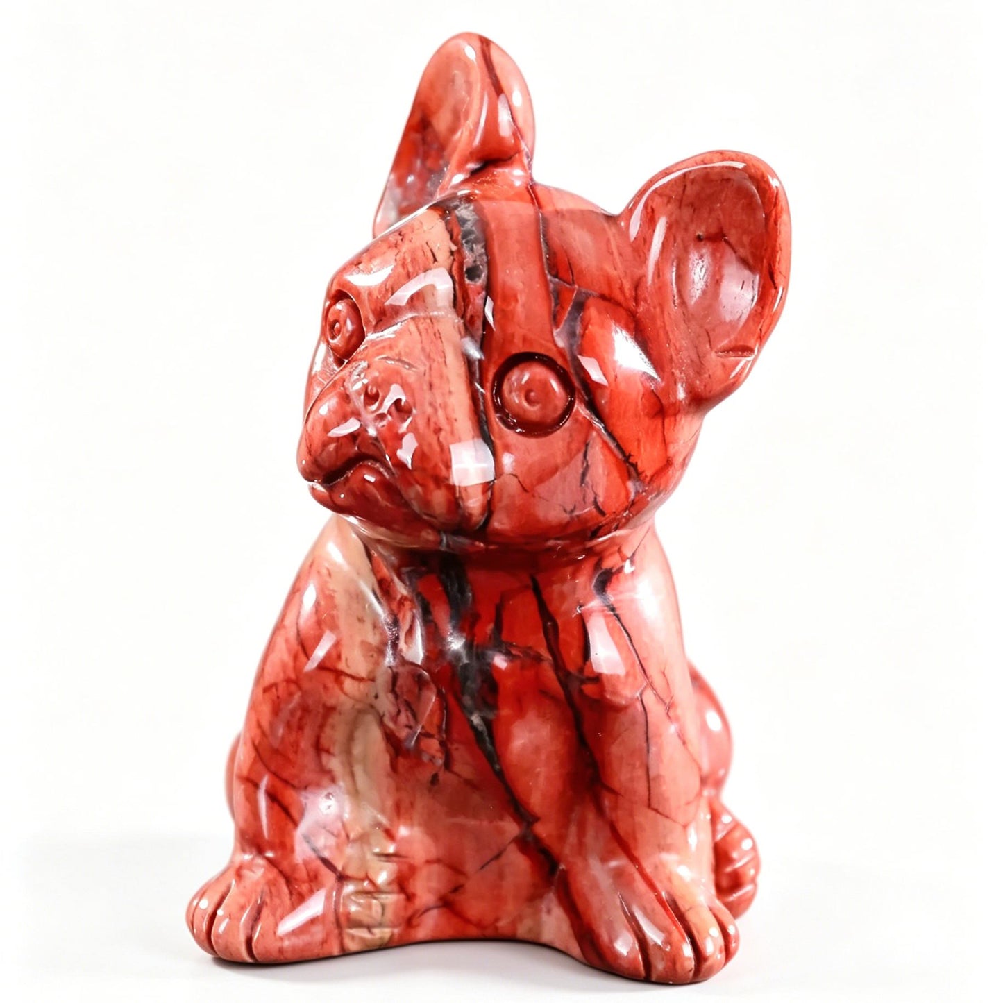 2"Natural Red Carnelian Hand Carved Bulldog Figurine, Vitality Healing Crystal Animal Decor