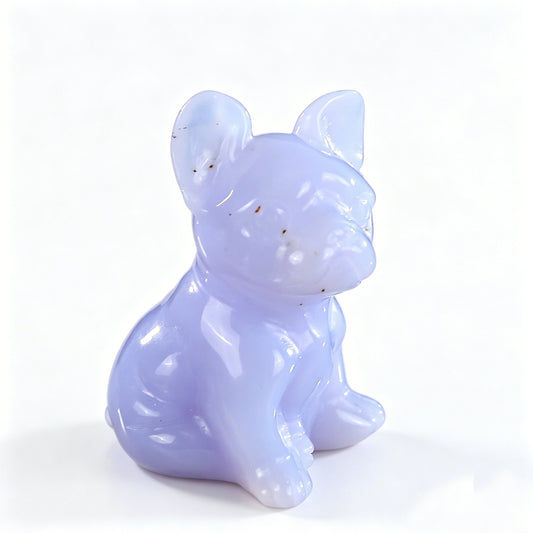 2.0"Natural Blue Chalcedony Hand Carved Bulldog Figurine, Calm Communication Crystal Animal Decor