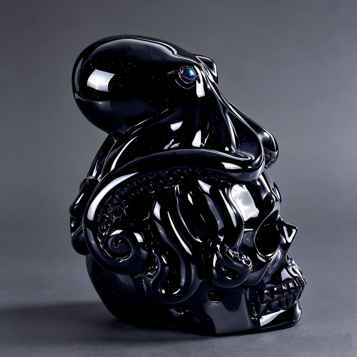 3"Black Obsidian Crystal Skull and Octopus