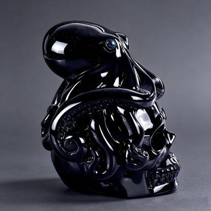 3"Black Obsidian Crystal Skull and Octopus