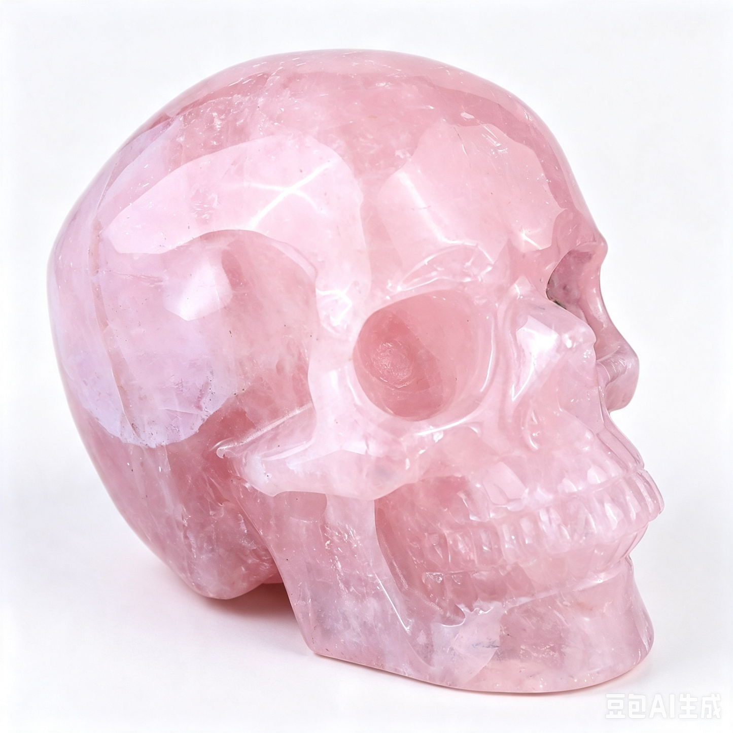 4.5" Natural Rose Quartz Crystal Skull Love Healing Ornament