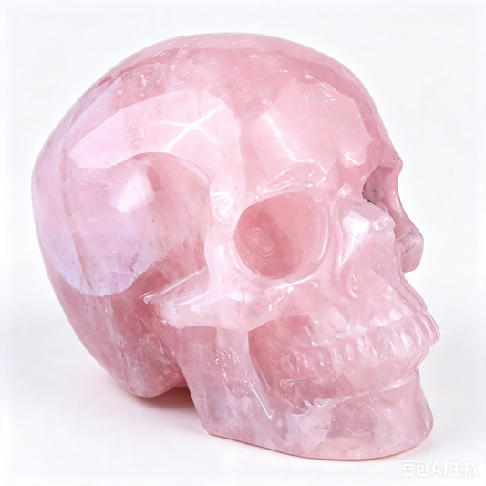 4.5" Natural Rose Quartz Crystal Skull Love Healing Ornament