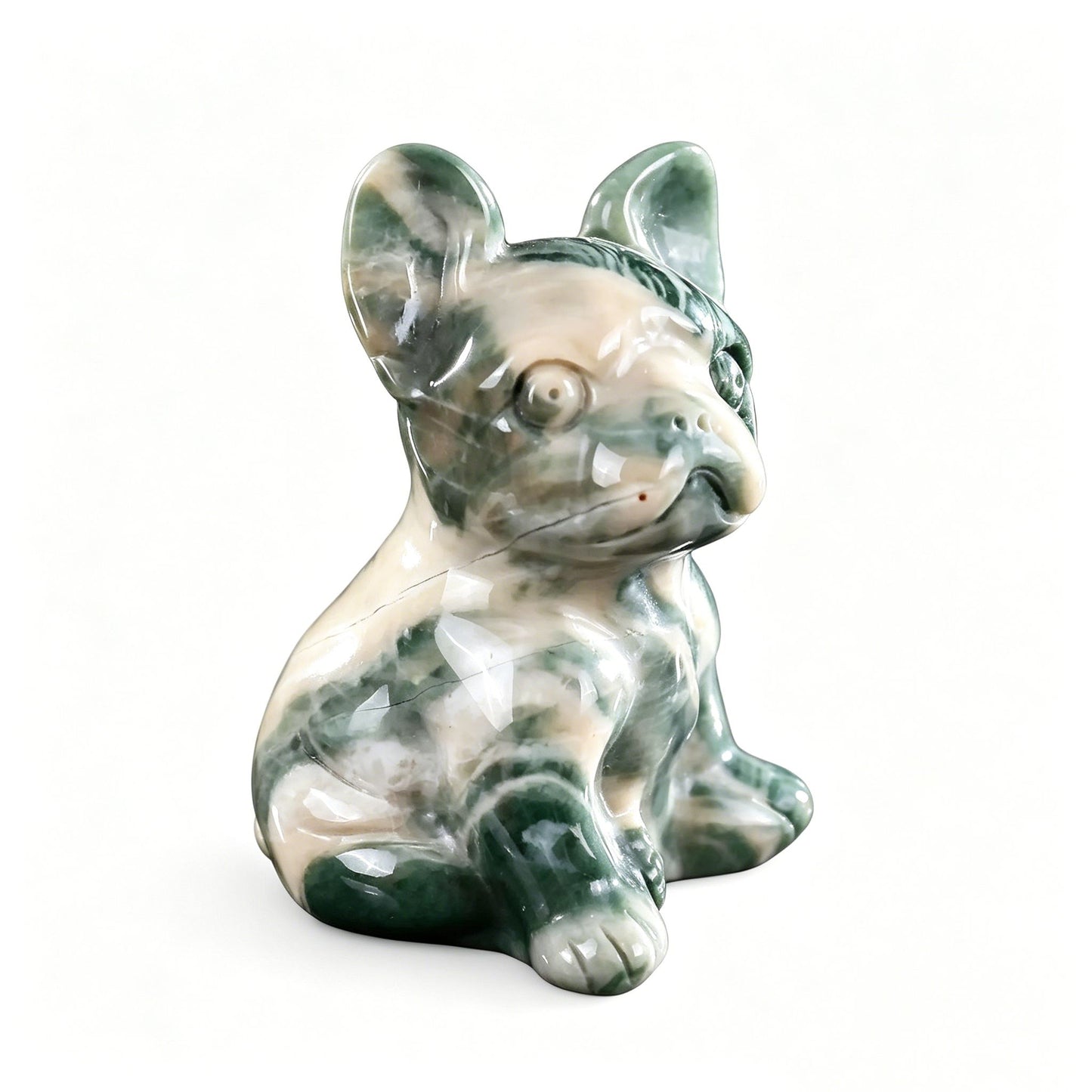 2.0"Natural Nine Dragon Jade Hand Carved Bulldog Figurine, Grounding Protection Crystal Animal Decor