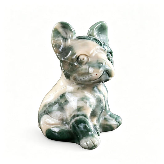 2.0"Natural Nine Dragon Jade Hand Carved Bulldog Figurine, Grounding Protection Crystal Animal Decor