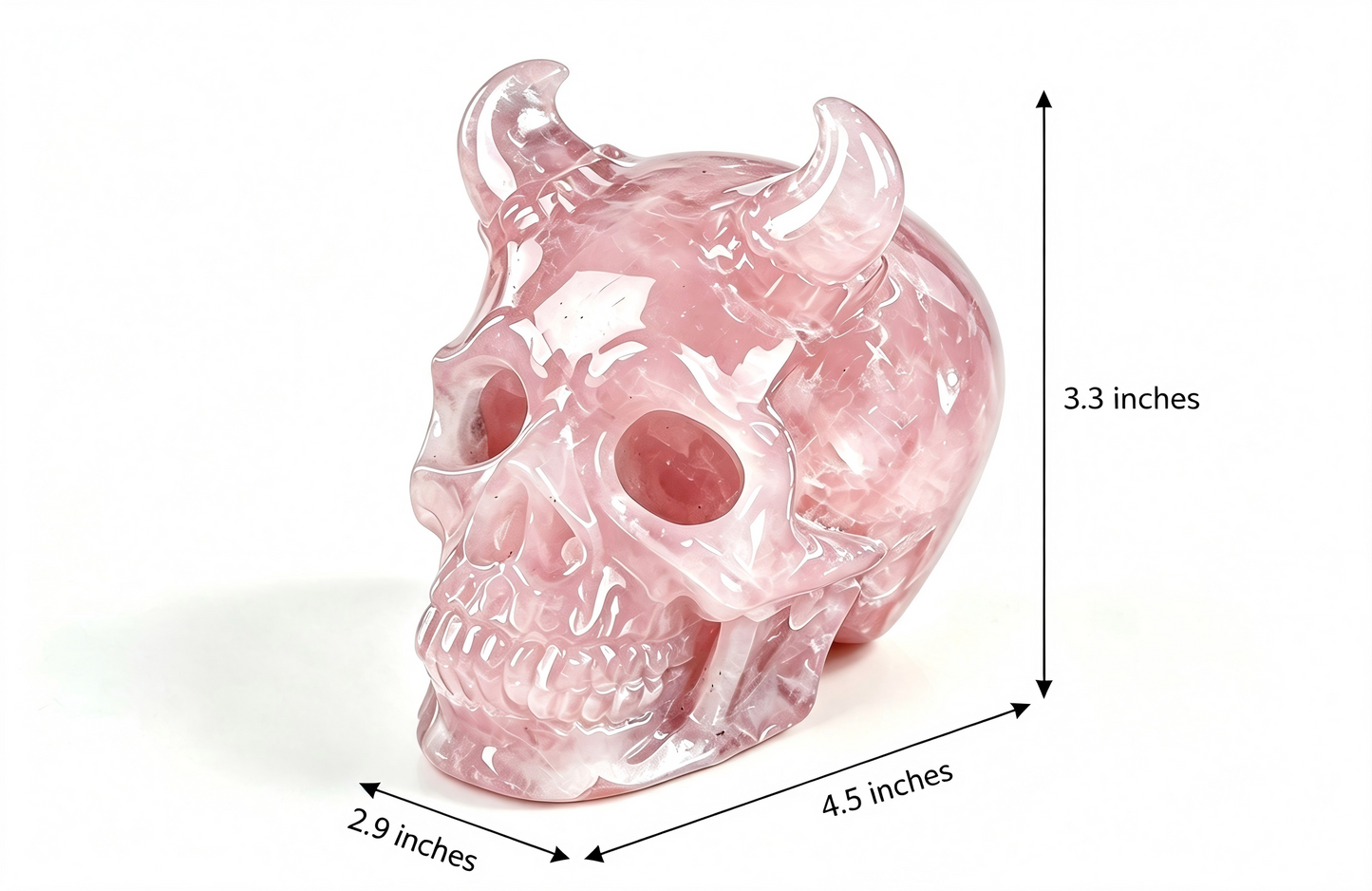 4.5" Natural Rose Quartz Crystal Skull with Horn Hand Carved Spiritual Healing Decor Ornament
