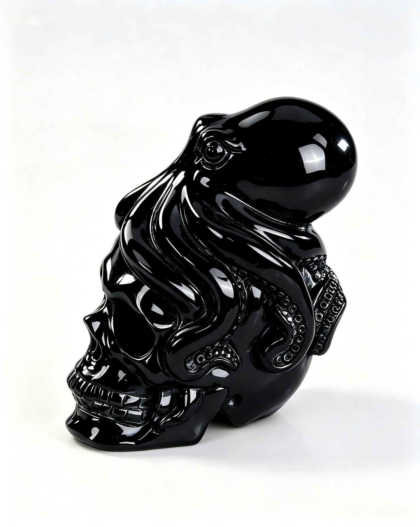 3"Natural Obsidian Octopus Skull Hand Carved Crystal Healing Stone Ornament