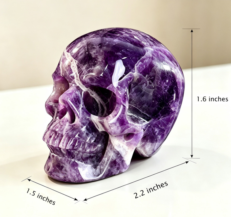 2.2" Natural Amethyst Crystal Skull Spiritual Calming Ornament