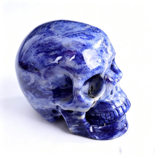 4.5" Sodalite Crystal Skull three-quarter view facing right