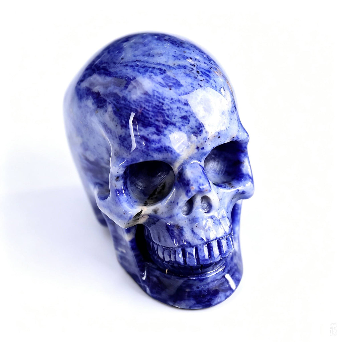 4.5" Sodalite Crystal Skull elevated three-quarter view
