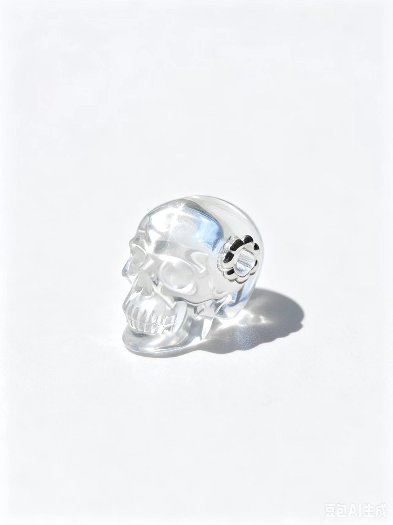 1.0"Clear Quartz Skull Pendant with 925 Sterling Silver Flower Through Bead, Chakra Meditation Healing Jewelry