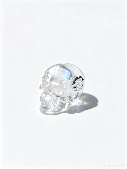 1.0"Clear Quartz Skull Pendant with 925 Sterling Silver Flower Through Bead, Chakra Meditation Healing Jewelry