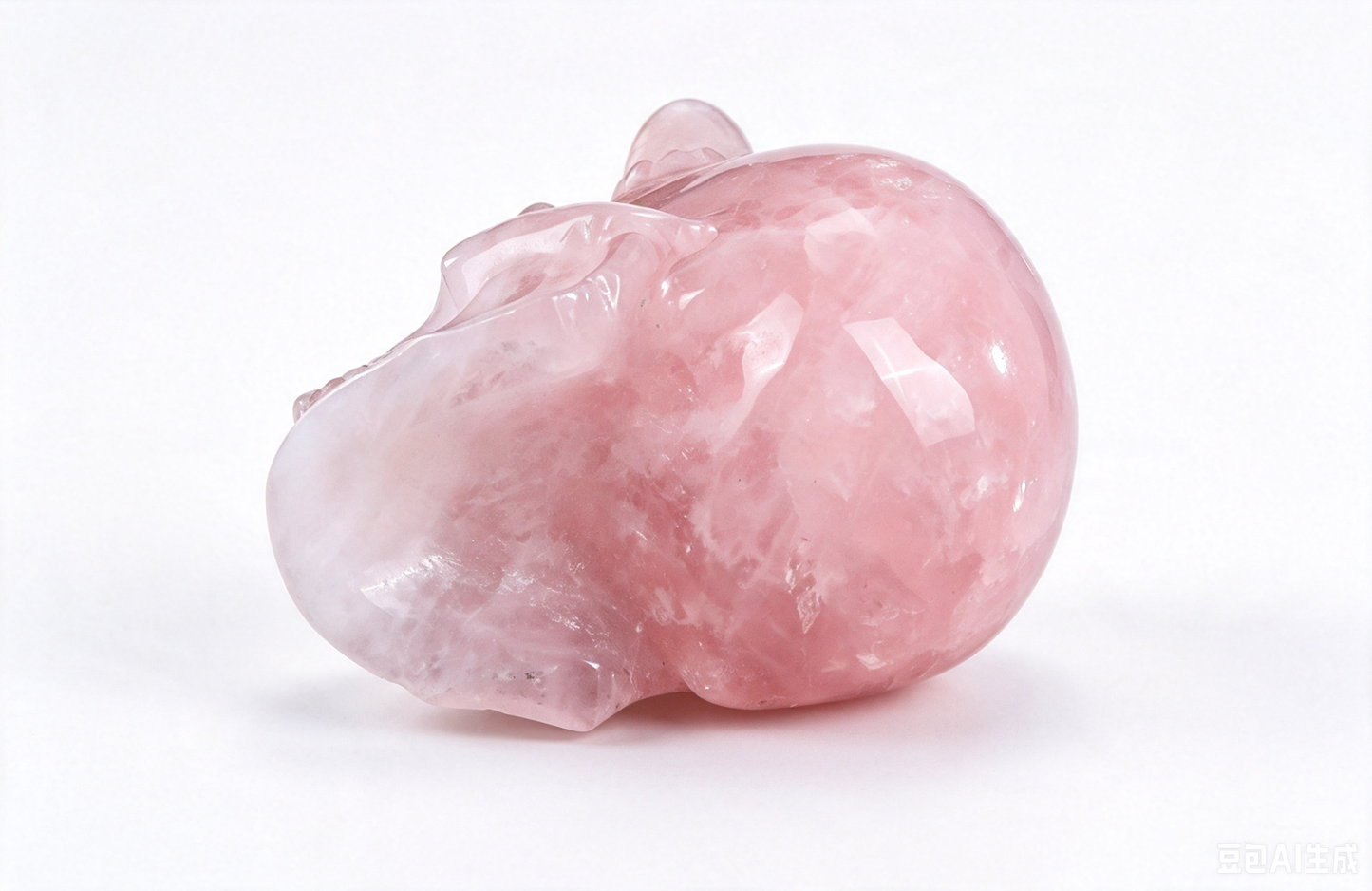4.5" Natural Rose Quartz Crystal Skull with Horn Hand Carved Spiritual Healing Decor Ornament