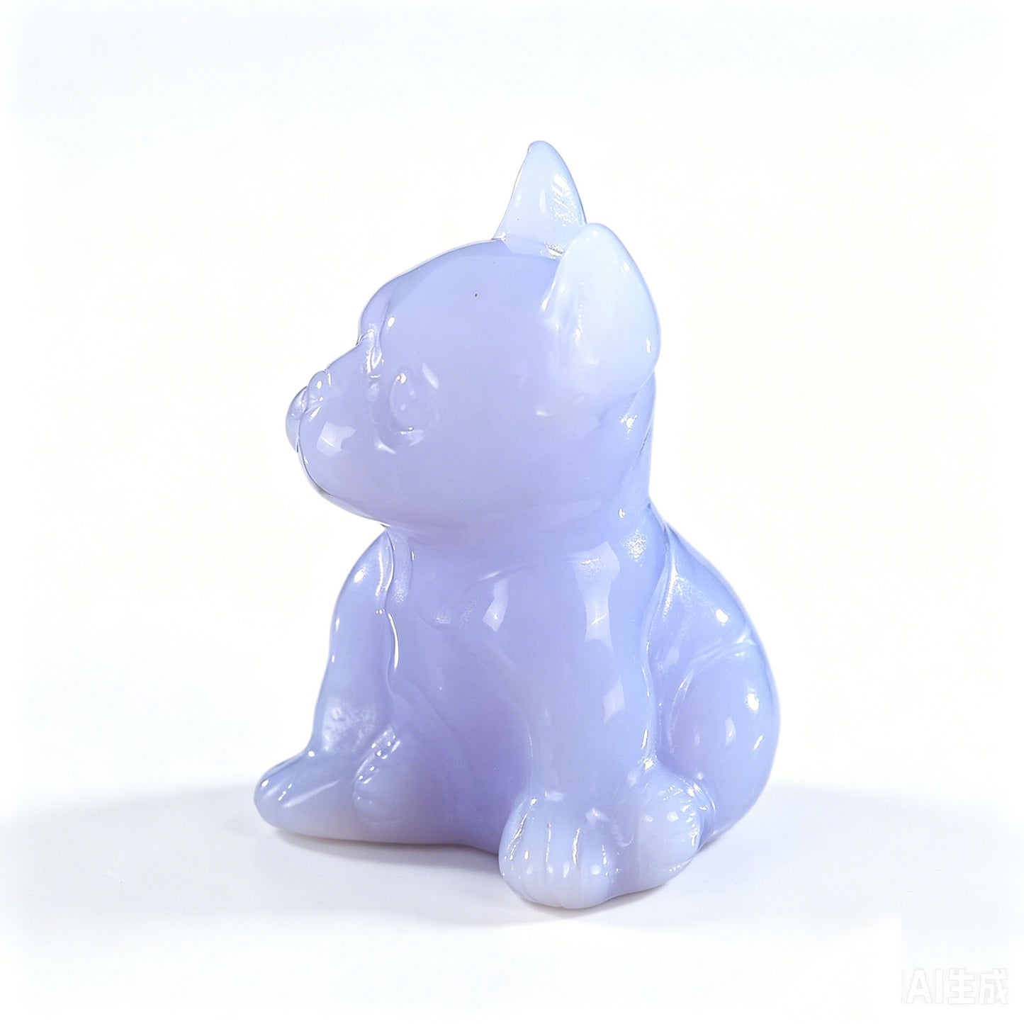 2.0"Natural Blue Chalcedony Hand Carved Bulldog Figurine, Calm Communication Crystal Animal Decor