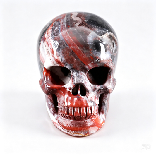 2.2"Natural Red Lace Agate Crystal Skull Spiritual Emotional Balance Ornament