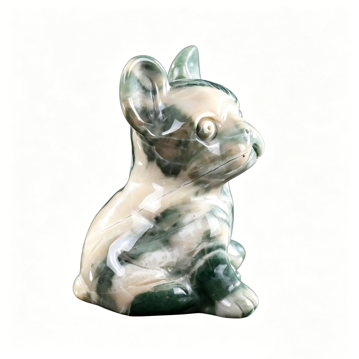 2.0"Natural Nine Dragon Jade Hand Carved Bulldog Figurine, Grounding Protection Crystal Animal Decor