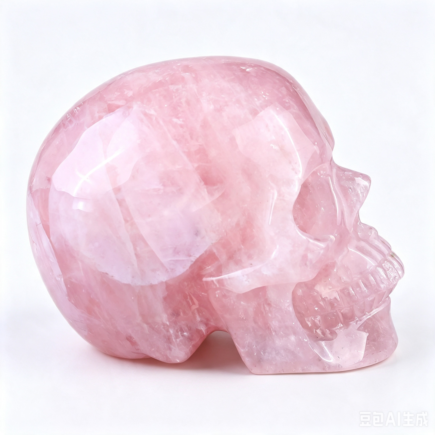4.5" Natural Rose Quartz Crystal Skull Love Healing Ornament