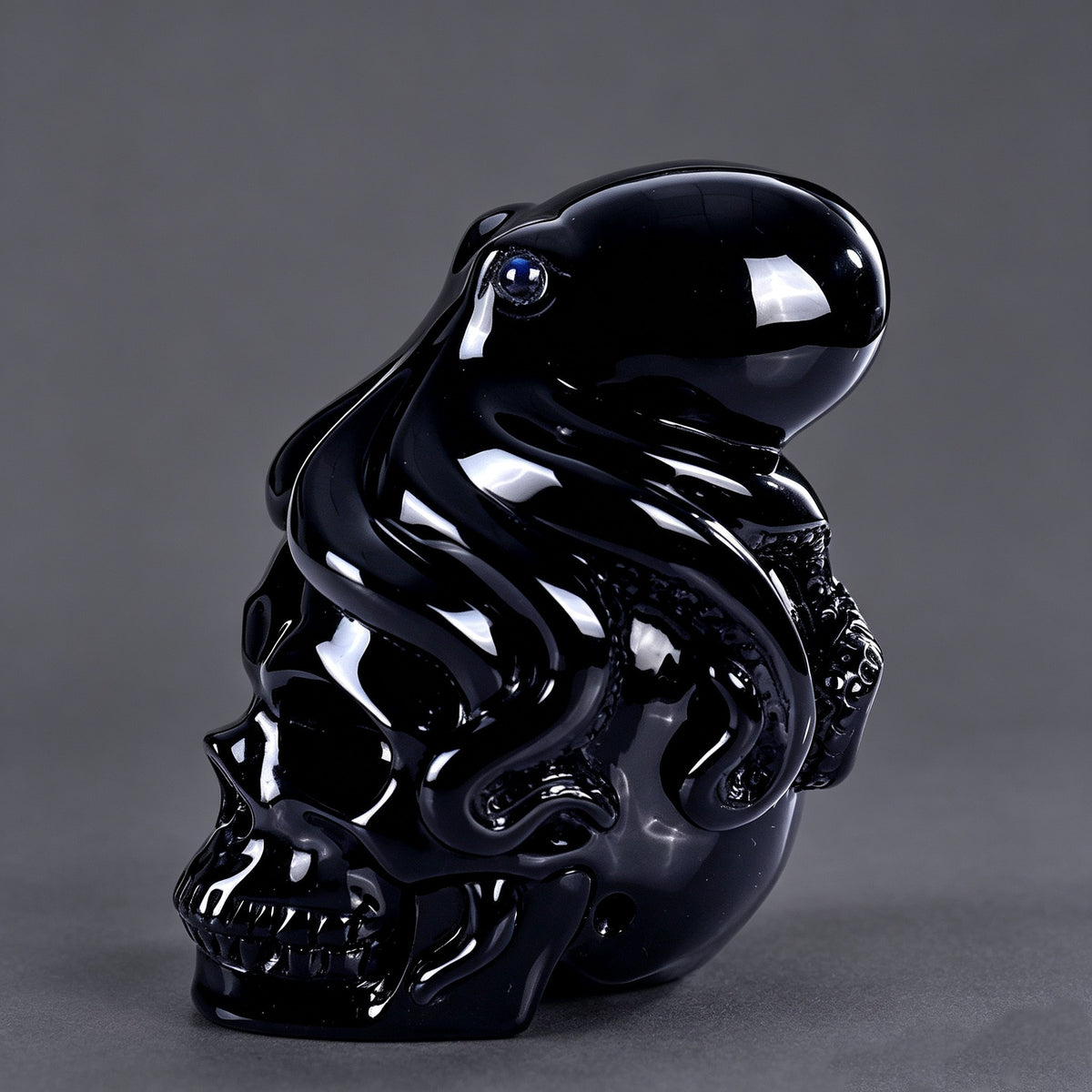 3"Black Obsidian Crystal Skull and Octopus
