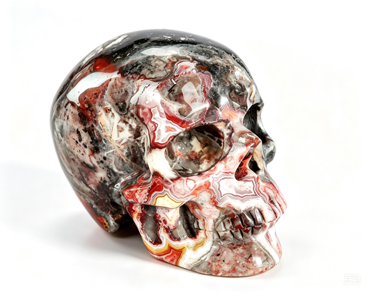 3.0"Natural Red Lace Agate Crystal Skull Spiritual Emotional Balance Ornament