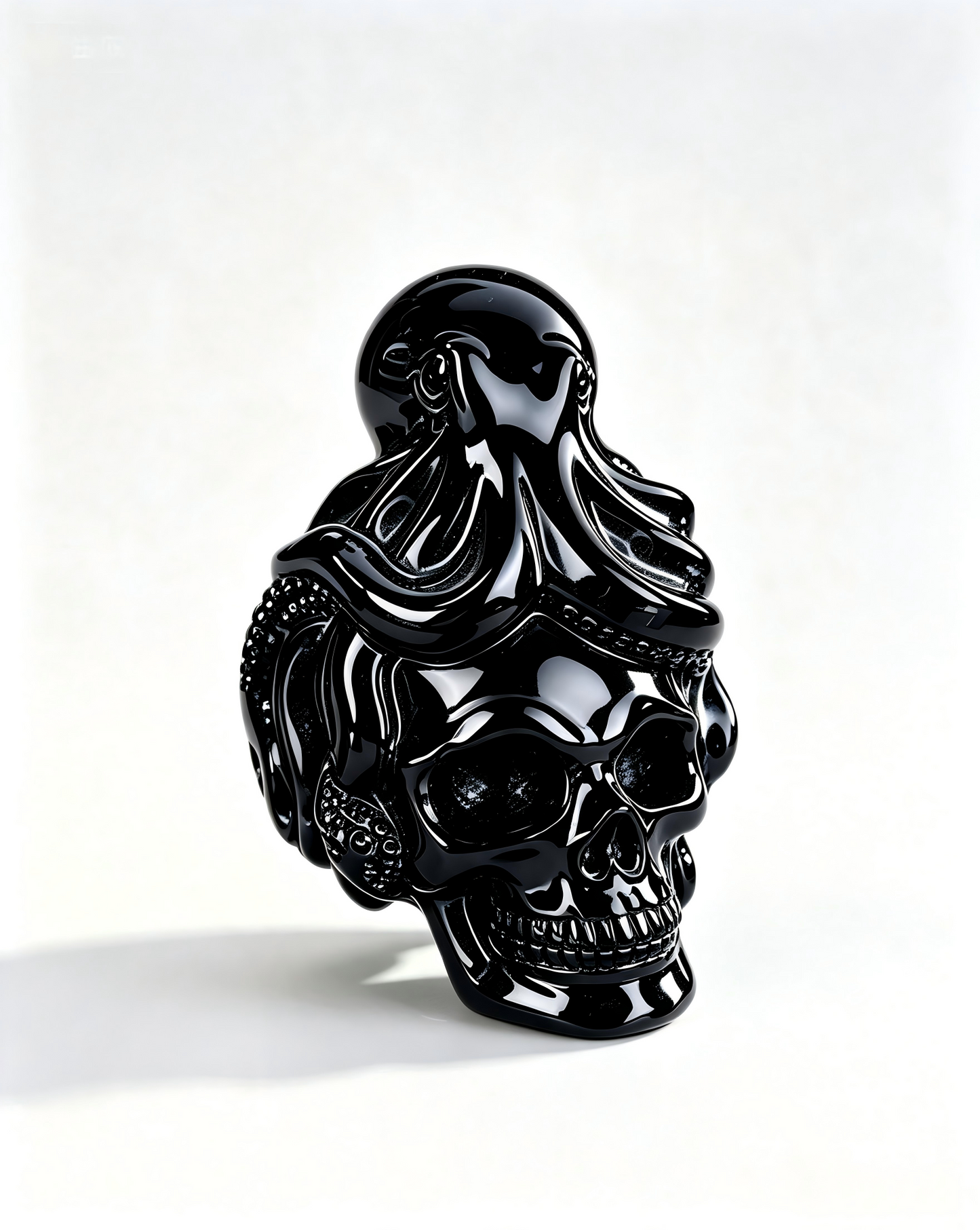 3"Natural Obsidian Octopus Skull Hand Carved Crystal Healing Stone Ornament
