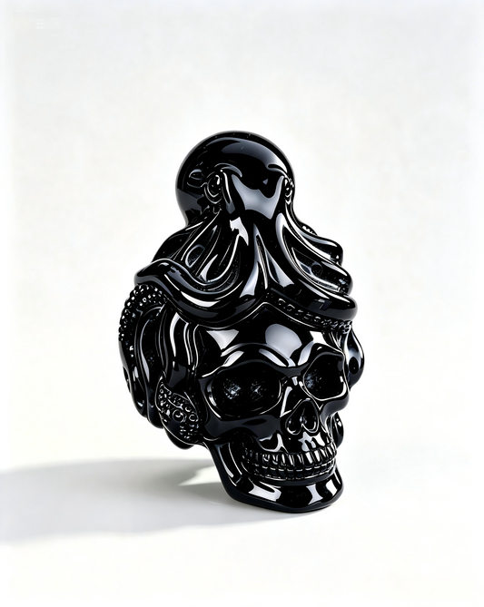 3"Natural Obsidian Octopus Skull Hand Carved Crystal Healing Stone Ornament