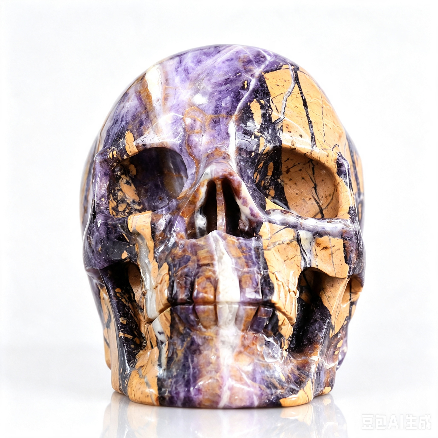 9.2"Hand Carved Purple Fluorite Crystal Skull Spiritual Mental Clarity Ornament