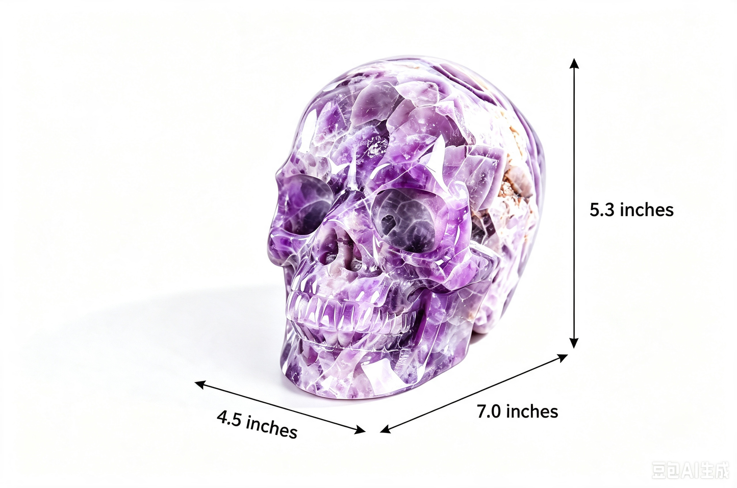 7.0"Hand Carved Natural Amethyst Crystal Skull Spiritual Calming Ornament