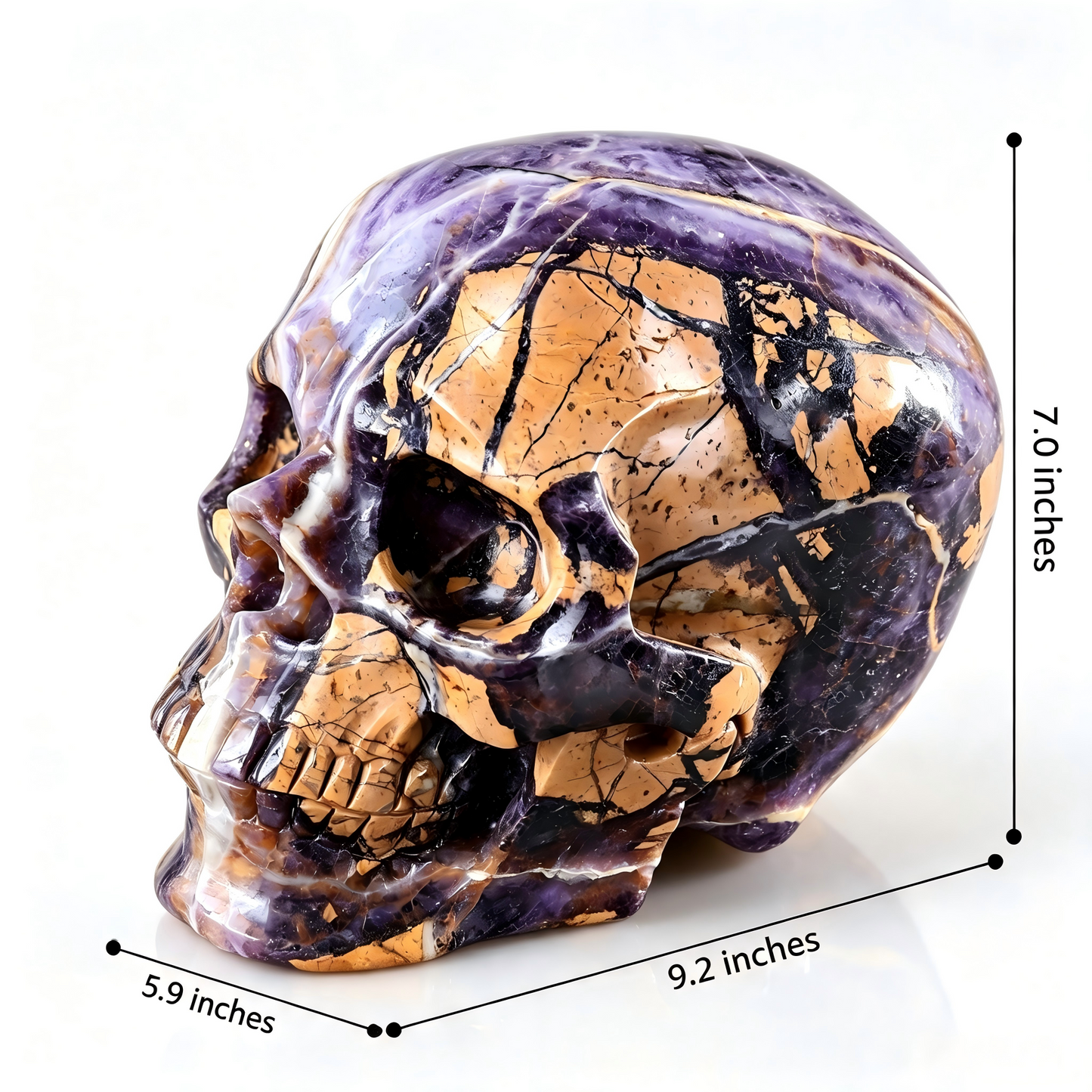 9.2"Hand Carved Purple Fluorite Crystal Skull Spiritual Mental Clarity Ornament