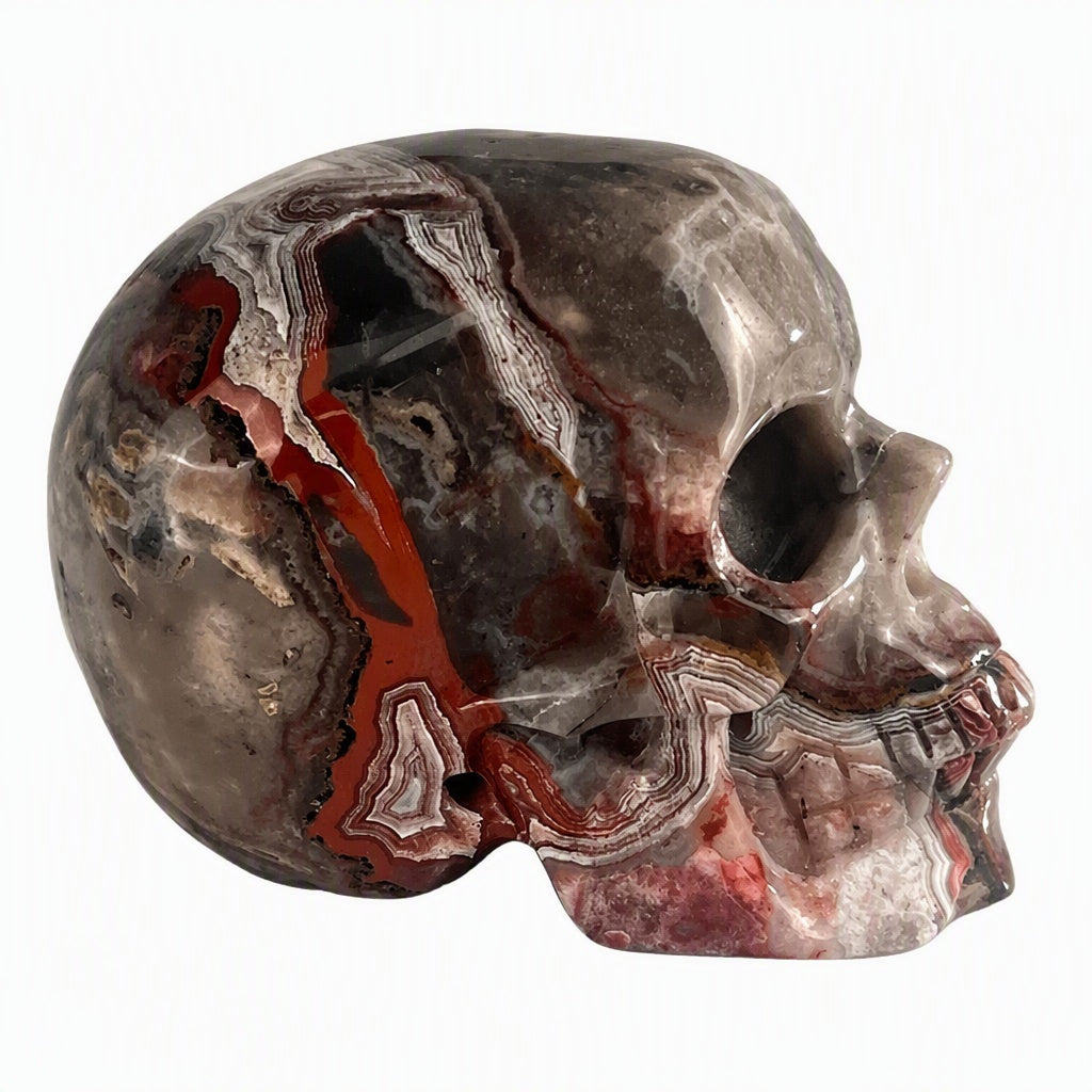 4.5 Inch Red Crazy Lace Agate Crystal Skull right side view