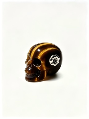 1.0" Tiger Eye Skull Pendant with 925 Sterling Silver Flower Through Bead, Chakra Meditation Healing Jewelry