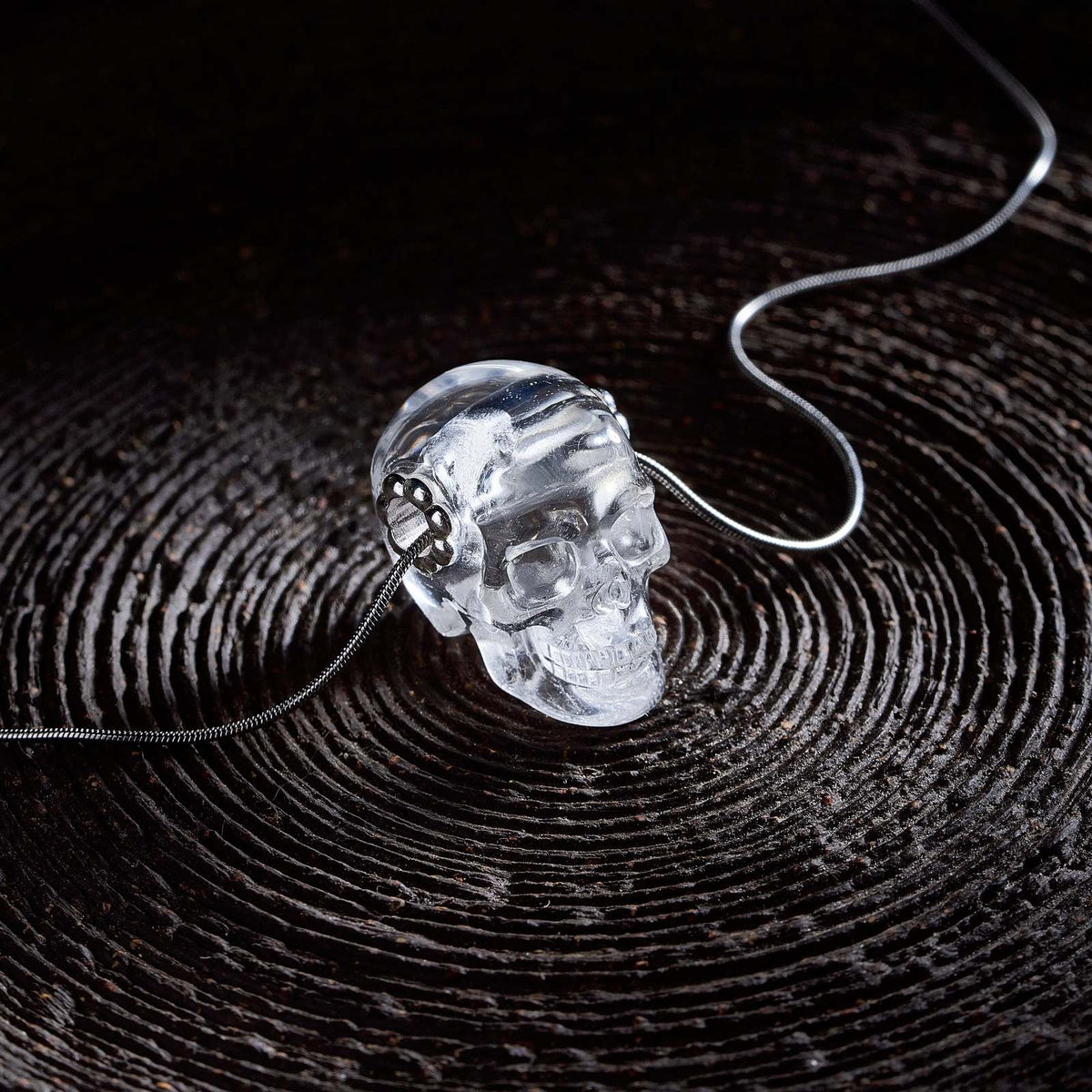 1.0" Clear Quartz Crystal Skull Necklace - Hand-Carved Pendant with Chain