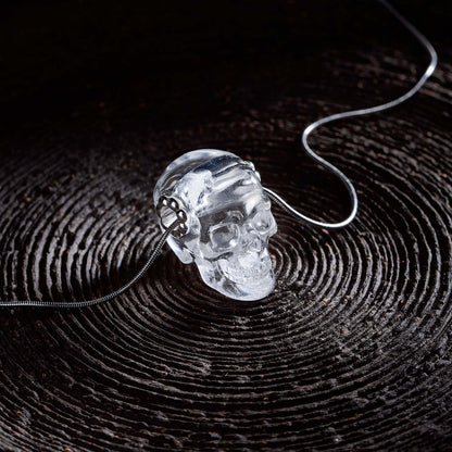 1.0" Clear Quartz Crystal Skull Necklace - Hand-Carved Pendant with Chain