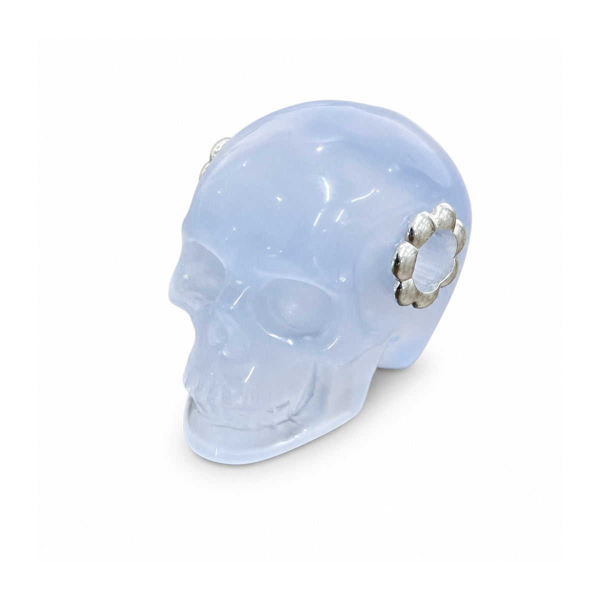 1.0" Blue Chalcedony Crystal Skull Necklace - Three Quarter Angle