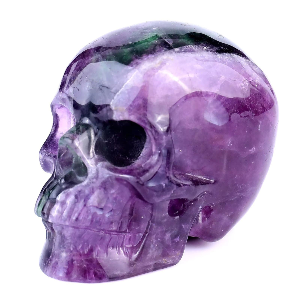Fluorite crystal skull left front 45