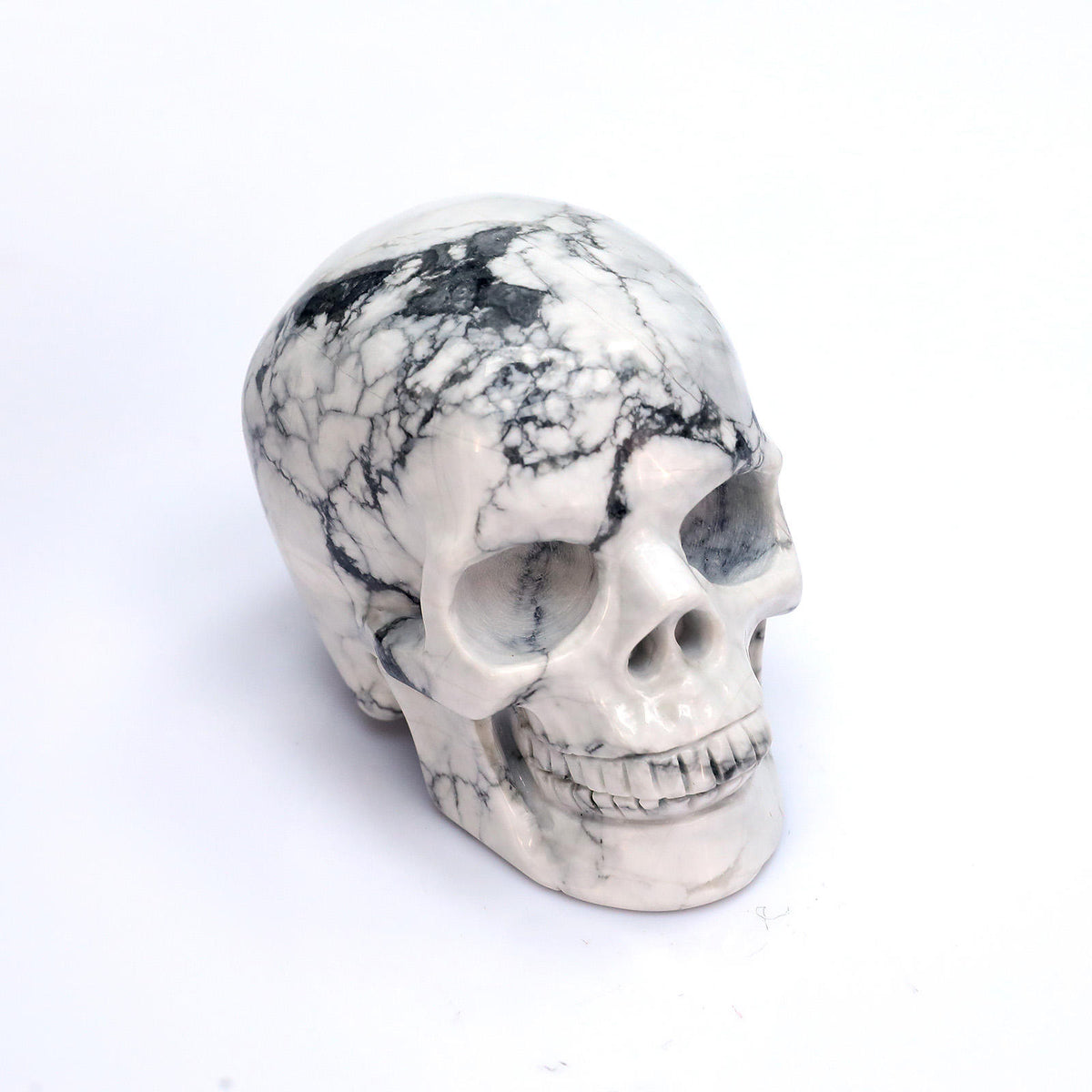 Howlite crystal skull angled 45