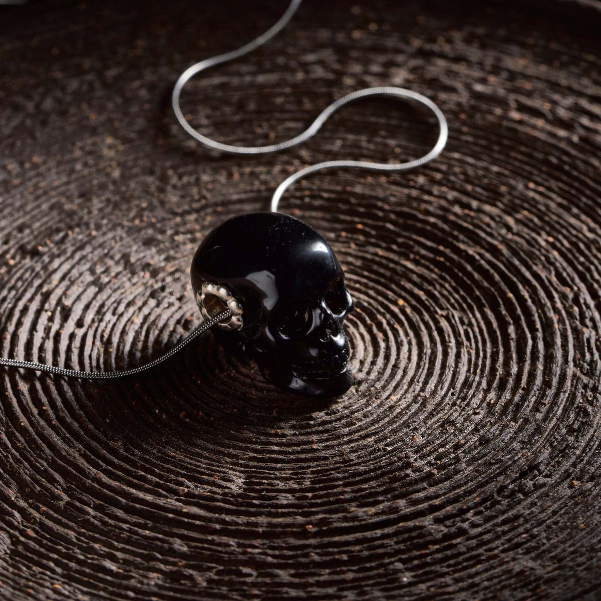 1.0" Black Obsidian Crystal Skull Necklace - Hand-Carved Pendant with Chain