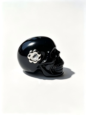 1.0" Black Obsidian Skull Pendant with 925 Sterling Silver Flower Through Bead, Chakra Meditation Healing Jewelry
