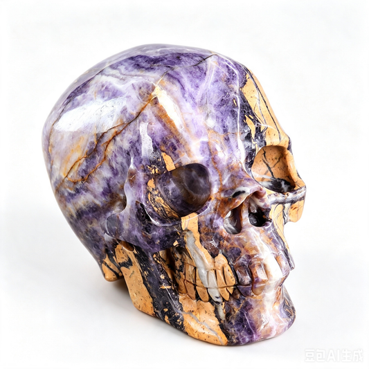 9.2"Hand Carved Purple Fluorite Crystal Skull Spiritual Mental Clarity Ornament