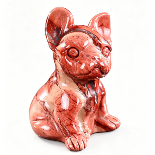 2"Natural Red Carnelian Hand Carved Bulldog Figurine, Vitality Healing Crystal Animal Decor