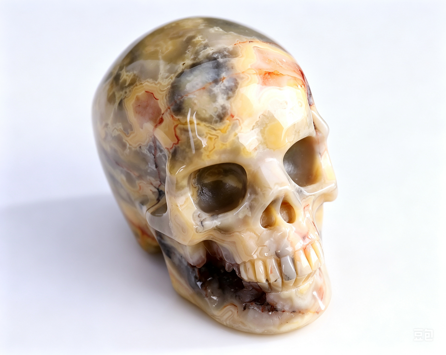 3.0"Natural Crazy Agate Crystal Skull Spiritual Joyful Ornament