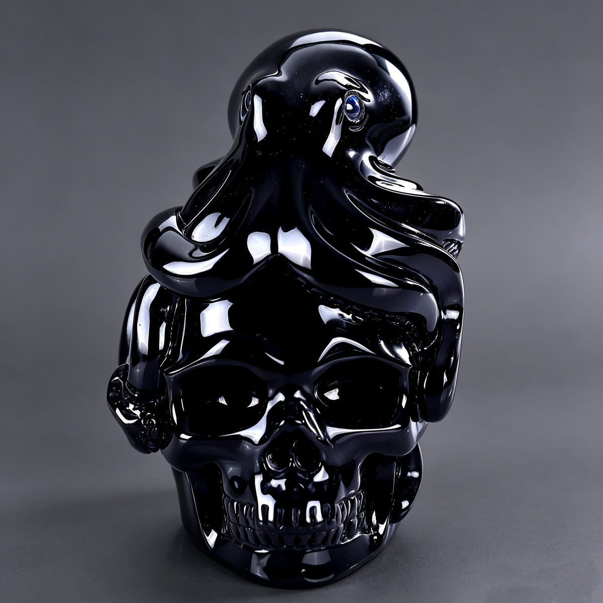 3"Black Obsidian Crystal Skull and Octopus