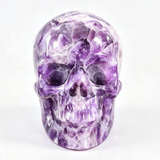 7.0"Hand Carved Natural Amethyst Crystal Skull Spiritual Calming Ornament