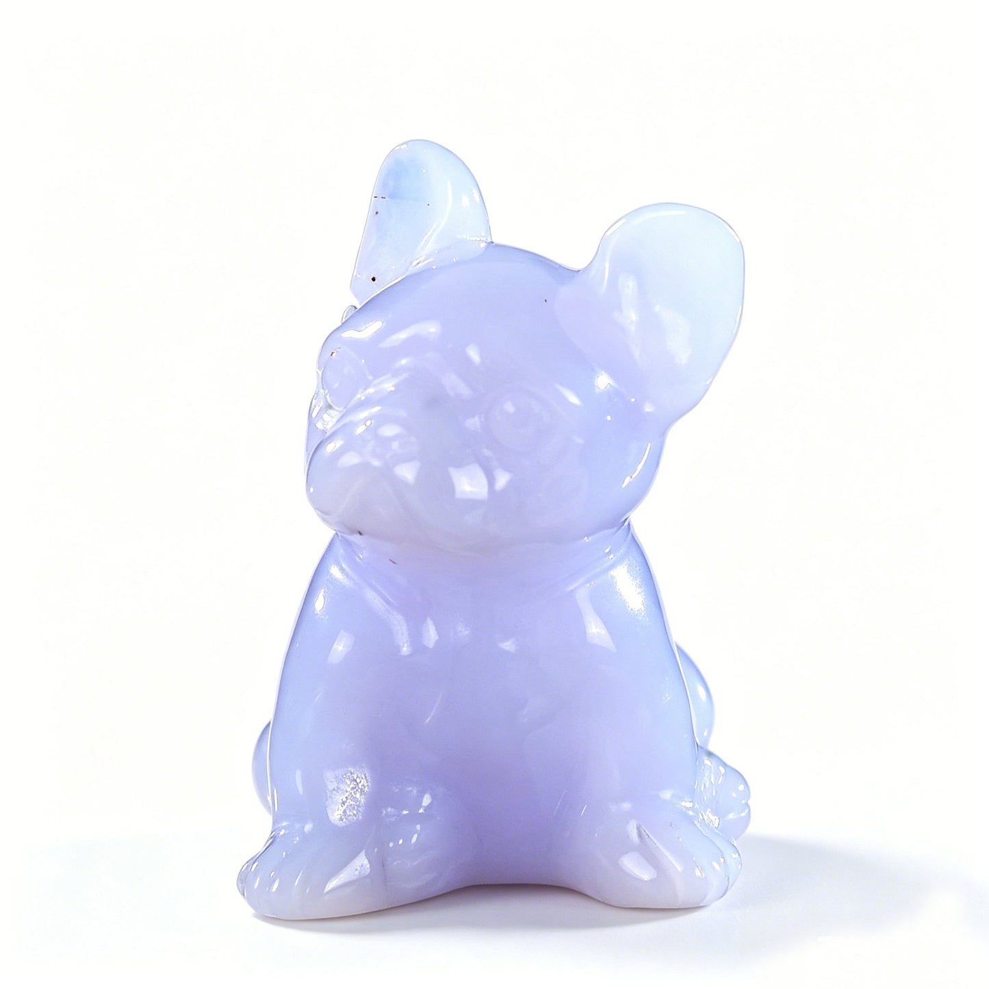 2.0"Natural Blue Chalcedony Hand Carved Bulldog Figurine, Calm Communication Crystal Animal Decor