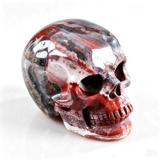 2.2"Natural Red Lace Agate Crystal Skull Spiritual Emotional Balance Ornament