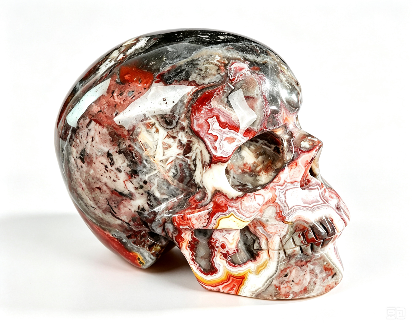 3.0"Natural Red Lace Agate Crystal Skull Spiritual Emotional Balance Ornament