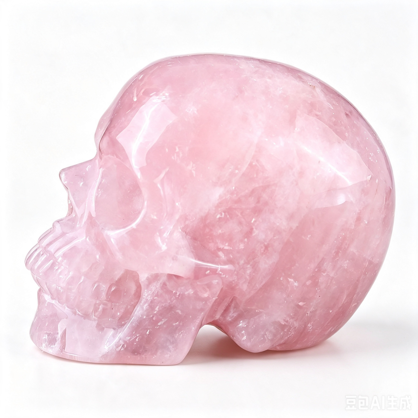 4.5" Natural Rose Quartz Crystal Skull Love Healing Ornament
