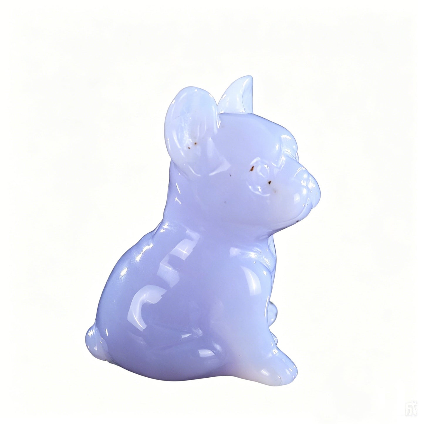 2.0"Natural Blue Chalcedony Hand Carved Bulldog Figurine, Calm Communication Crystal Animal Decor