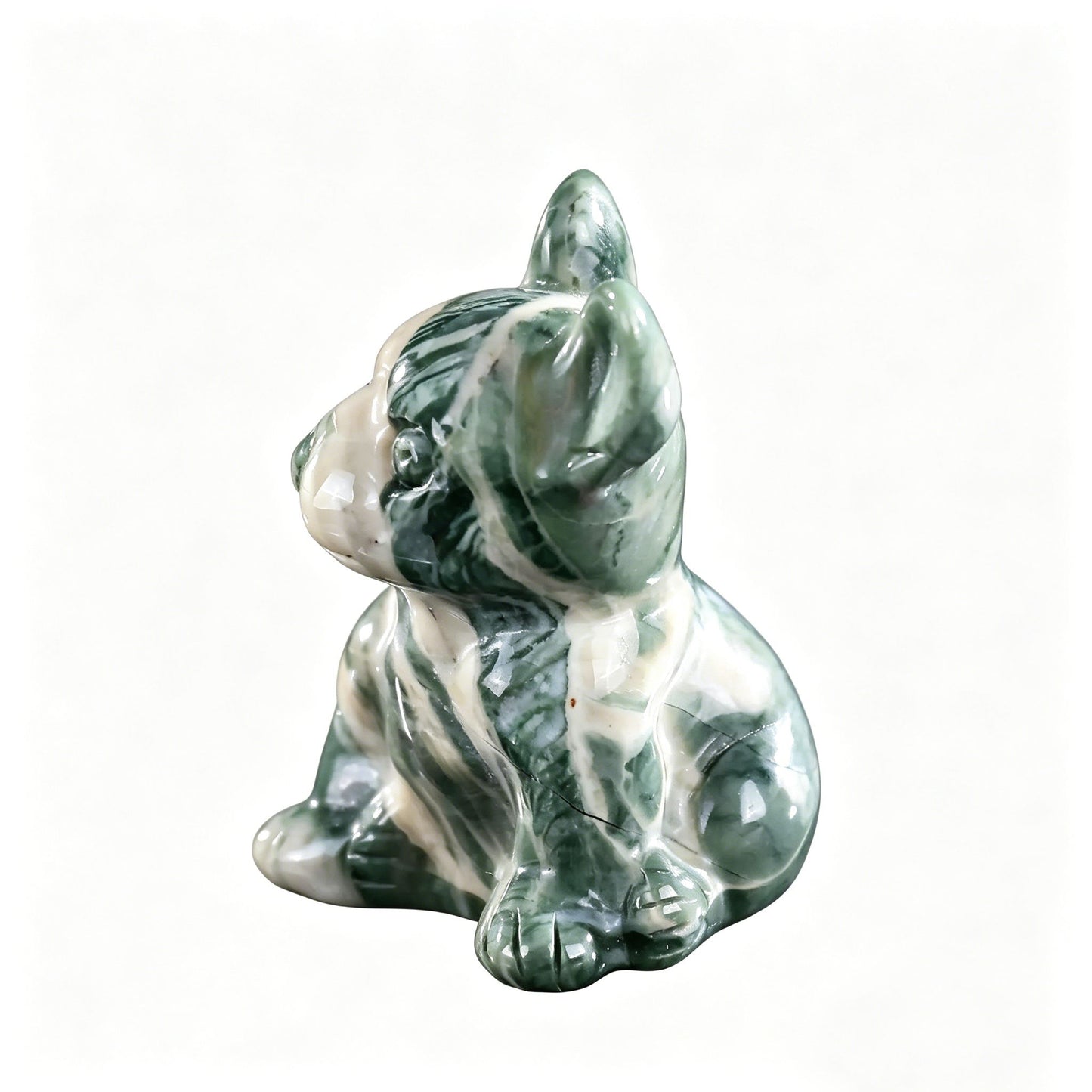 2.0"Natural Nine Dragon Jade Hand Carved Bulldog Figurine, Grounding Protection Crystal Animal Decor