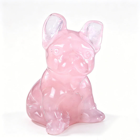 2.0"Natural Rose Quartz Hand Carved Bulldog Figurine, Love Healing Crystal Animal Decor