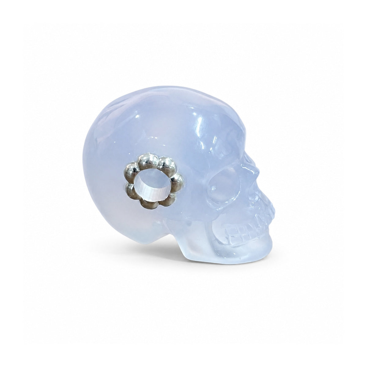 1.0" Blue Chalcedony Crystal Skull Necklace - Side Profile